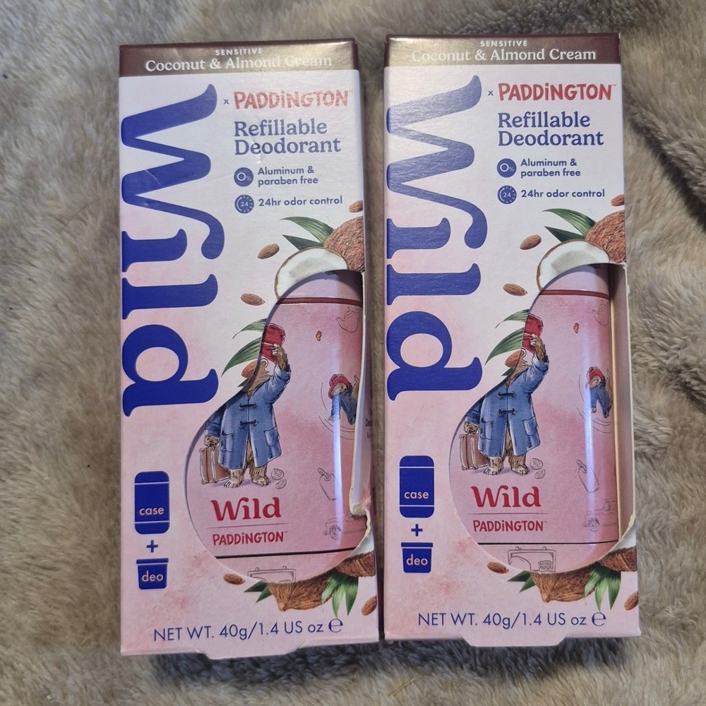 2pk Wild x Paddington Refillable Deodorant Sensitive Coconut Almond Cream 1.4oz